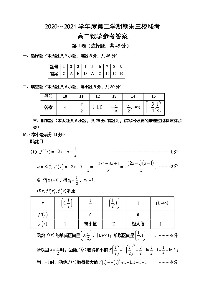 高二数学参考答案第1页