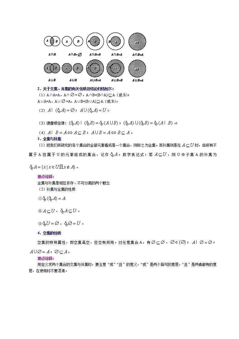人教版《集合》单元知识点总结学案03