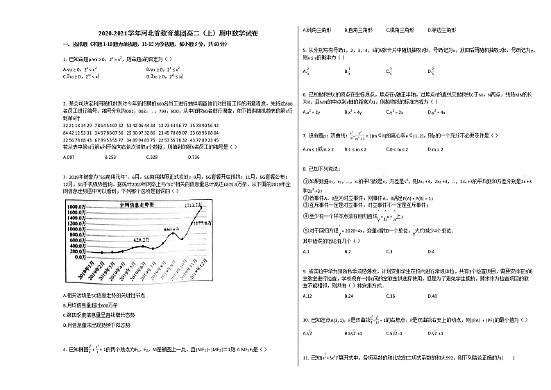 2020-2021学年河北省教育集团高二(上)期中数学试卷人教A版01