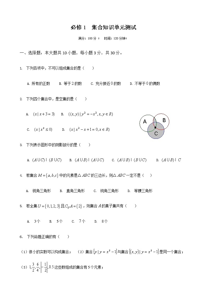 人教版(2019)高一数学 第一章 集合 单元综合测试卷第1页