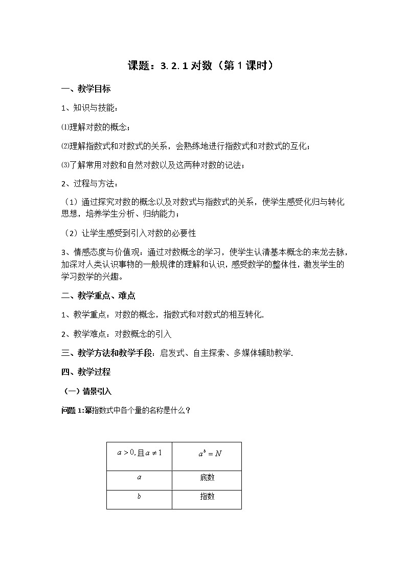 苏教版高中数学必修一 3.2.1 对数(4)(教案)第1页