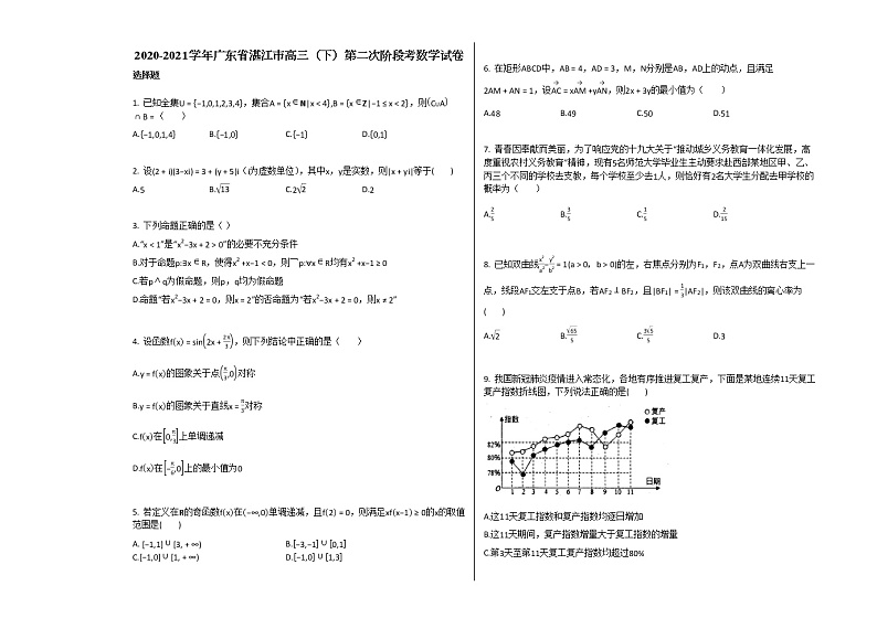 2020-2021学年广东省湛江市高三(下)第二次阶段考数学试卷人教A版(2019)第1页