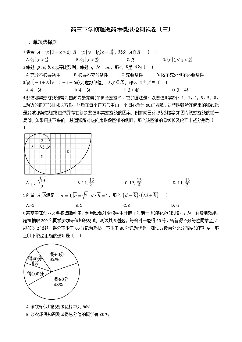 2021届陕西省咸阳市高三下学期理数高考模拟检测试卷(三)及答案第1页