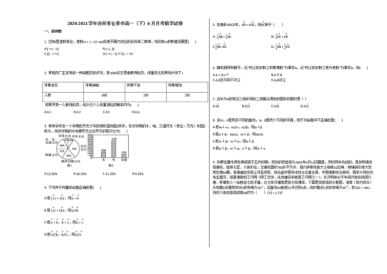 2020-2021学年吉林省长春市高一(下)6月月考数学试卷人教A版第1页