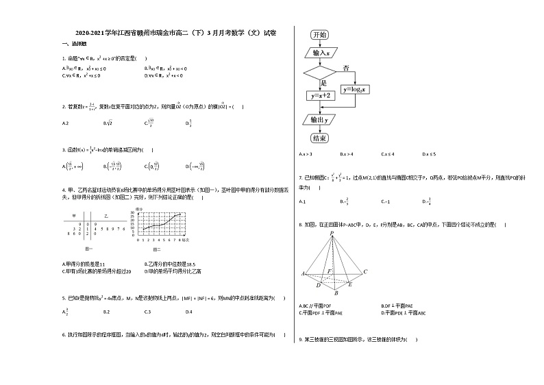 2020-2021学年江西省赣州市瑞金市高二(下)3月月考数学(文)试卷北师大版01
