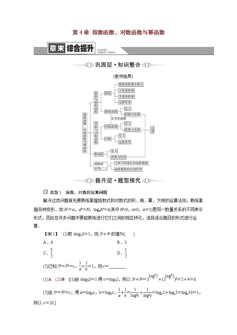 2021_2022学年新教材高中数学第4章指数函数对数函数与幂函数章末综合提升学案含解析新人教B版必修第二册01