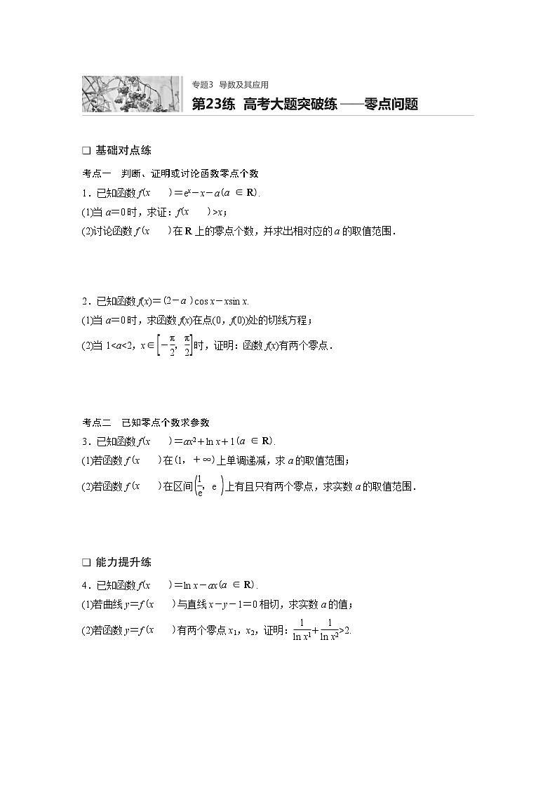 2022届一轮复习专题练习3 第23练 高考大题突破练——零点问题(解析版)01