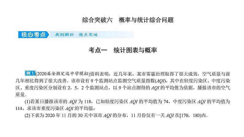 2022高考数学一轮总复习课件:综合突破六 概率与统计综合问题01