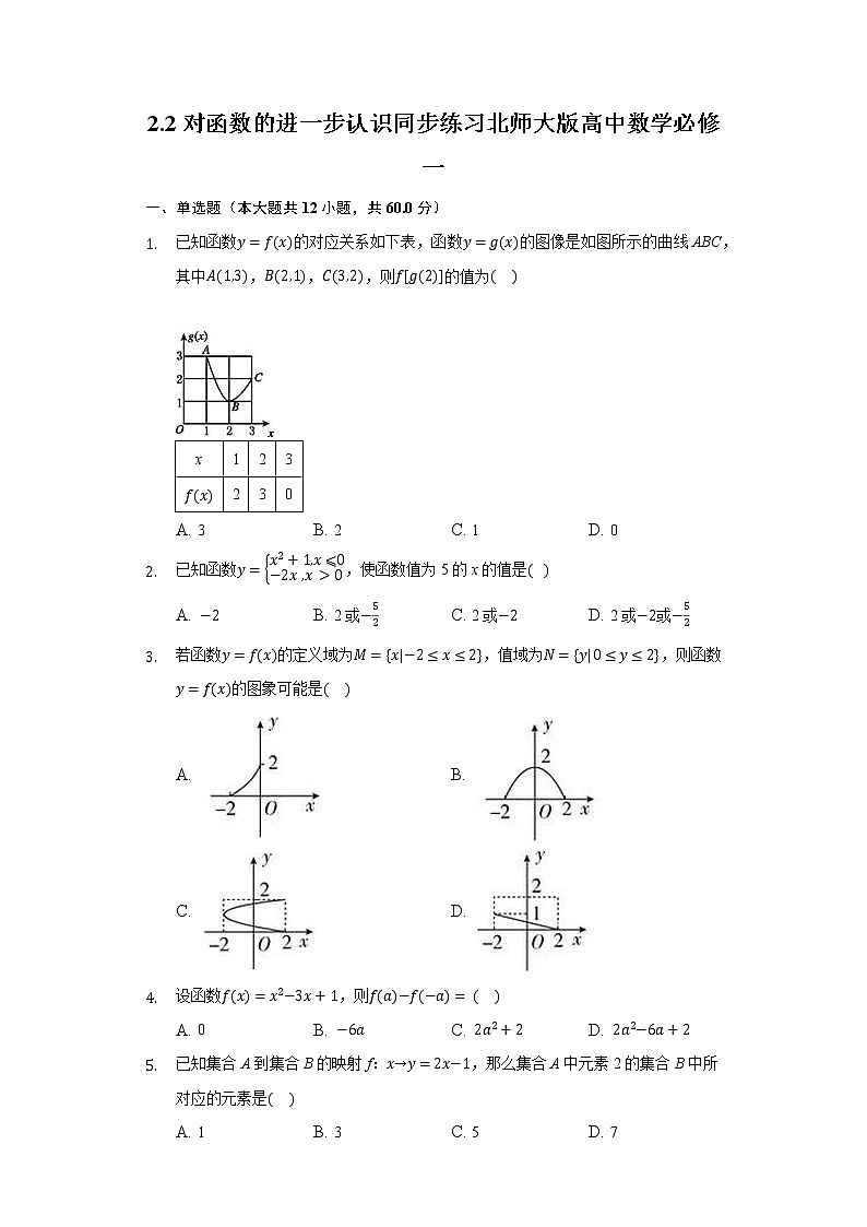 2.2对函数的进一步认识 同步练习 北师大版高中数学必修一01