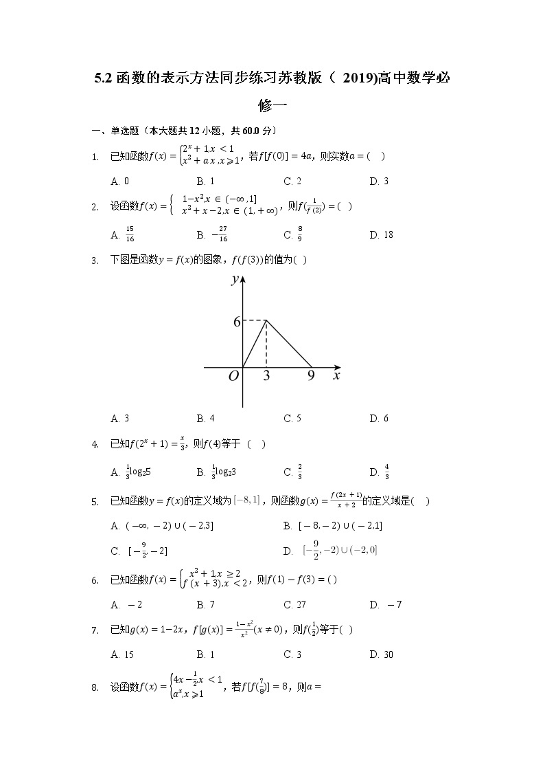 5.2函数的表示方法 同步练习苏教版（2019)高中数学必修一01