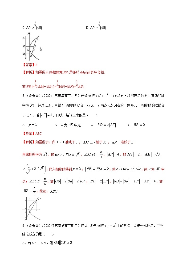 2021年人教版高中数学选择性必修第一册基础练习3.3.2《抛物线的简单几何性质（2）》（解析版）02