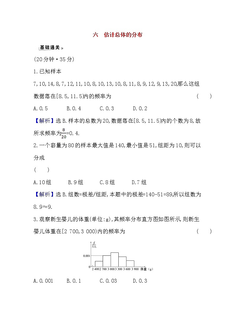 高中数学北师大版必修三 1.5.1 估计总体的分布 作业 练习01