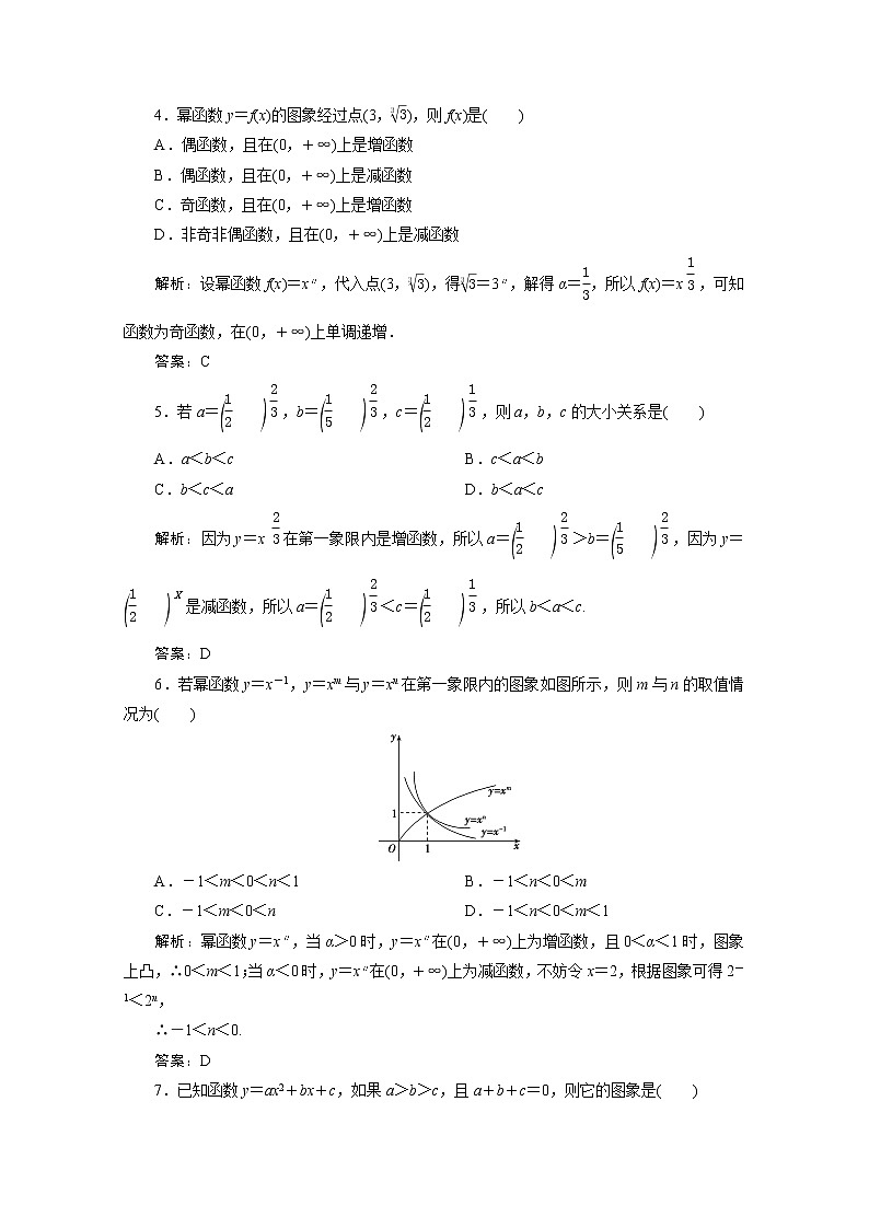 高考数学一轮复习第二章函数导数及其应用第四节幂函数二次函数课时规范练理含解析新人教版第2页