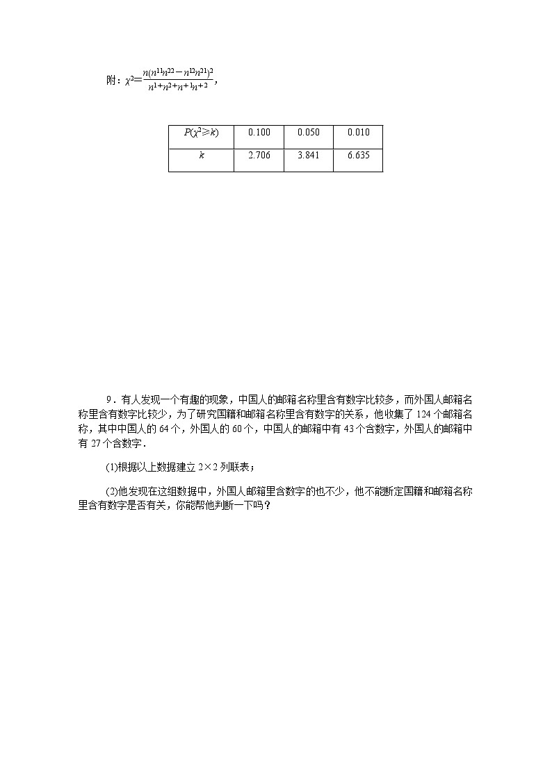高中数学第四章概率与统计4.3.2独立性检验课时作业含解析新人教B版选择性必修第二册03