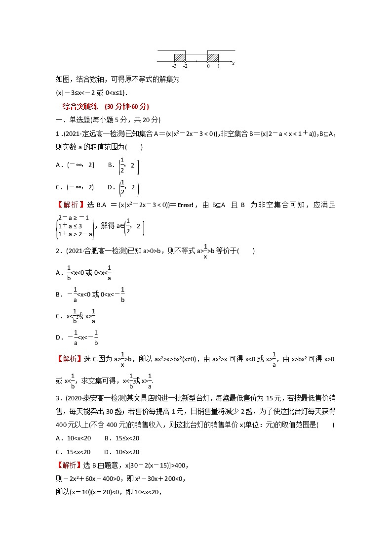 高中数学课时练十五第二单元等式与不等式2.2.3一元二次不等式的解法含解析新人教B版必修第一册03
