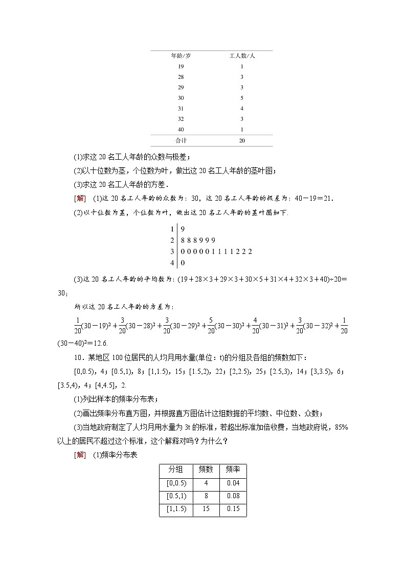 高中数学第五章统计与概率5.1统计5.1.4用样本估计总体课后素养落实含解析新人教B版必修第二册练习题03
