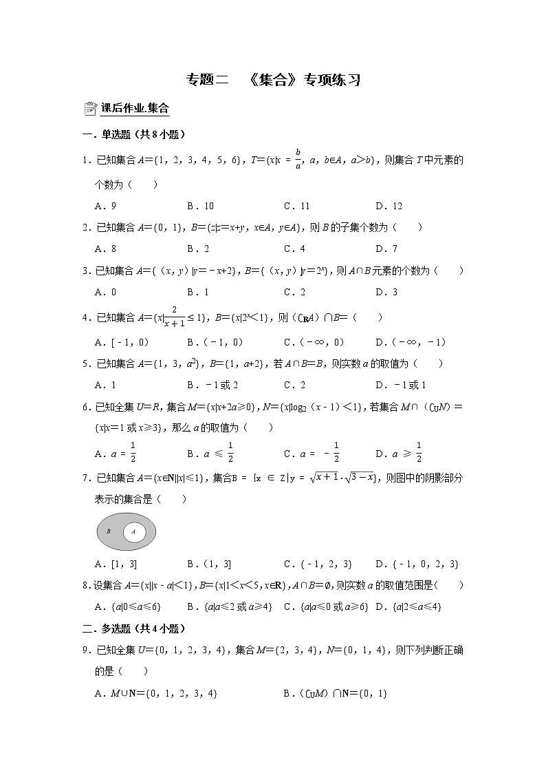 专题02 集合 专项练习-2022届高三数学一轮复习(原卷版)第1页