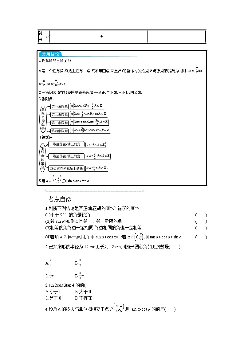 新教材2022版高考人教A版数学一轮复习学案:4.1 任意角、弧度制及三角函数的概念第2页