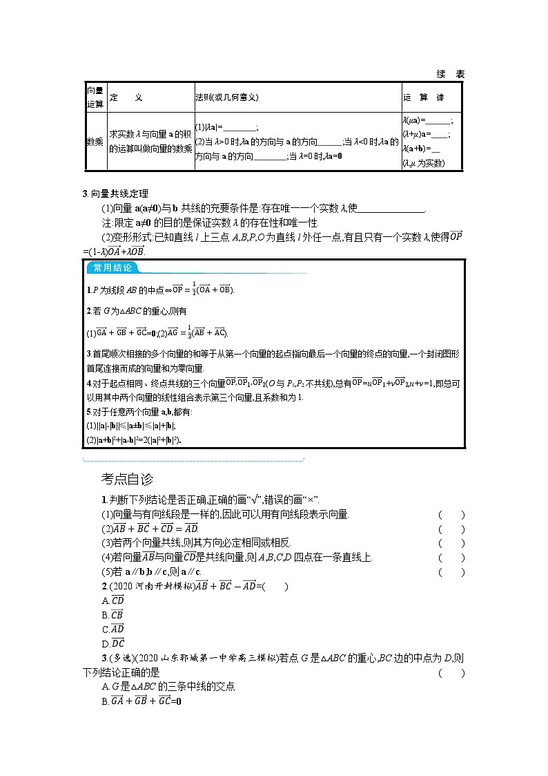 新教材2022版高考人教A版数学一轮复习学案:5.1 平面向量的概念及线性运算第2页