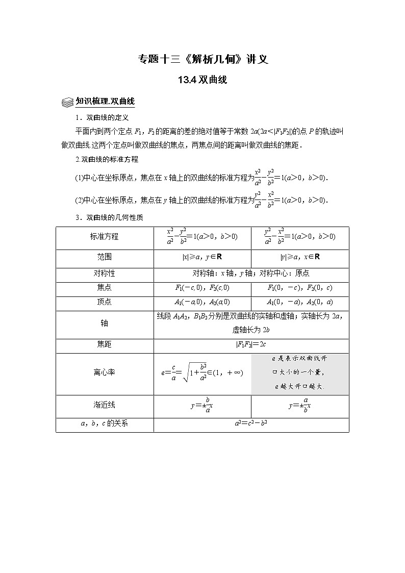 专题13双曲线 题型归纳讲义-2022届高三数学一轮复习(解析版)学案第1页