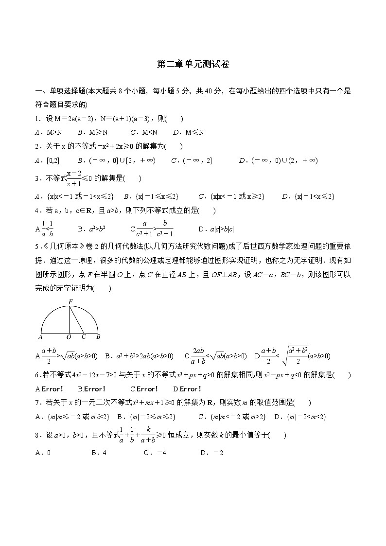 第二章 一元二次函数、方程和不等式 单元测试卷-2021-2022学年人教A版(2019)必修第一册01