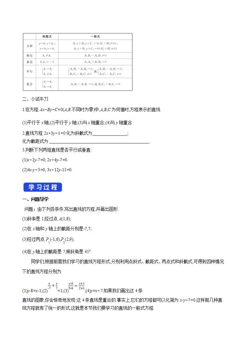 2021年人教版高中数学选择性必修第一册2.2.3《直线的一般式方程》导学案(含答案)02