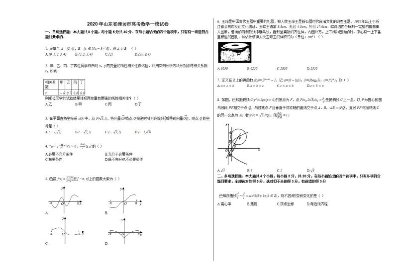 2020年山东省潍坊市高考数学一模试卷01