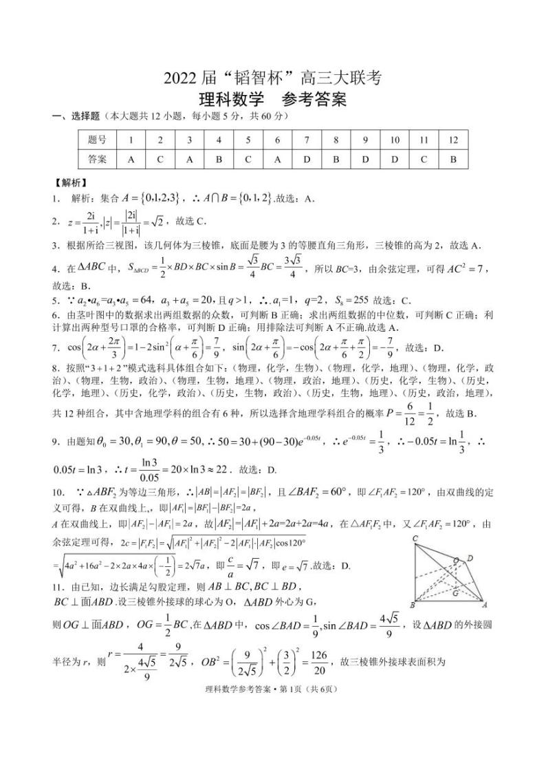 广西“韬智杯”2022届高三上学期9月大联考数学（理）试题 含答案01