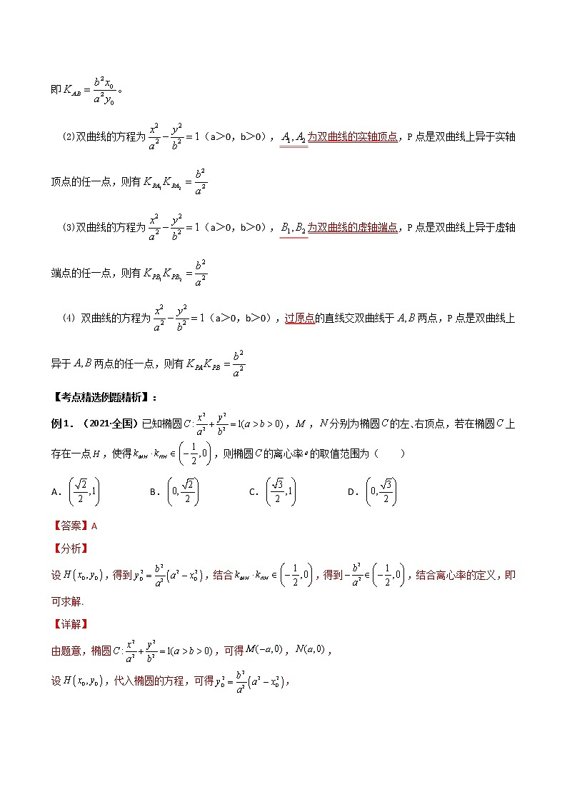专题06 圆锥曲线的第三定义与斜率乘积是定值模型(学生版)-【高考总复习】2022高考数学满分突破之解析几何篇第2页