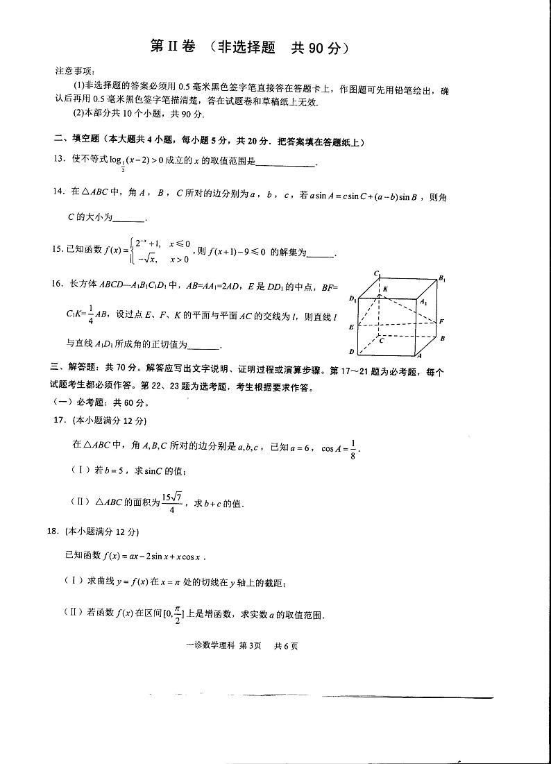 2019年四川省泸州市高三一模数学(理)试卷及答案03