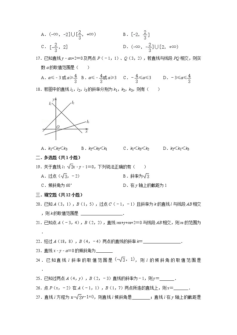 人教版2021届一轮复习打地基练习 直线的斜率03