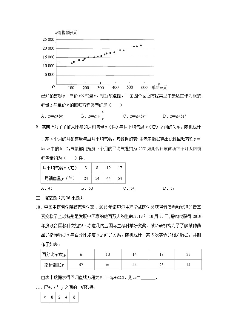 人教版2022届一轮复习打地基练习 线性回归方程第3页