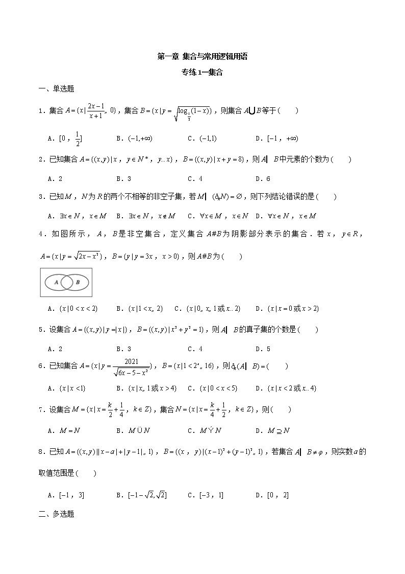 2022届高考一轮复习第一章集合与常用逻辑用语专练1_集合 (Word含答案解析)第1页