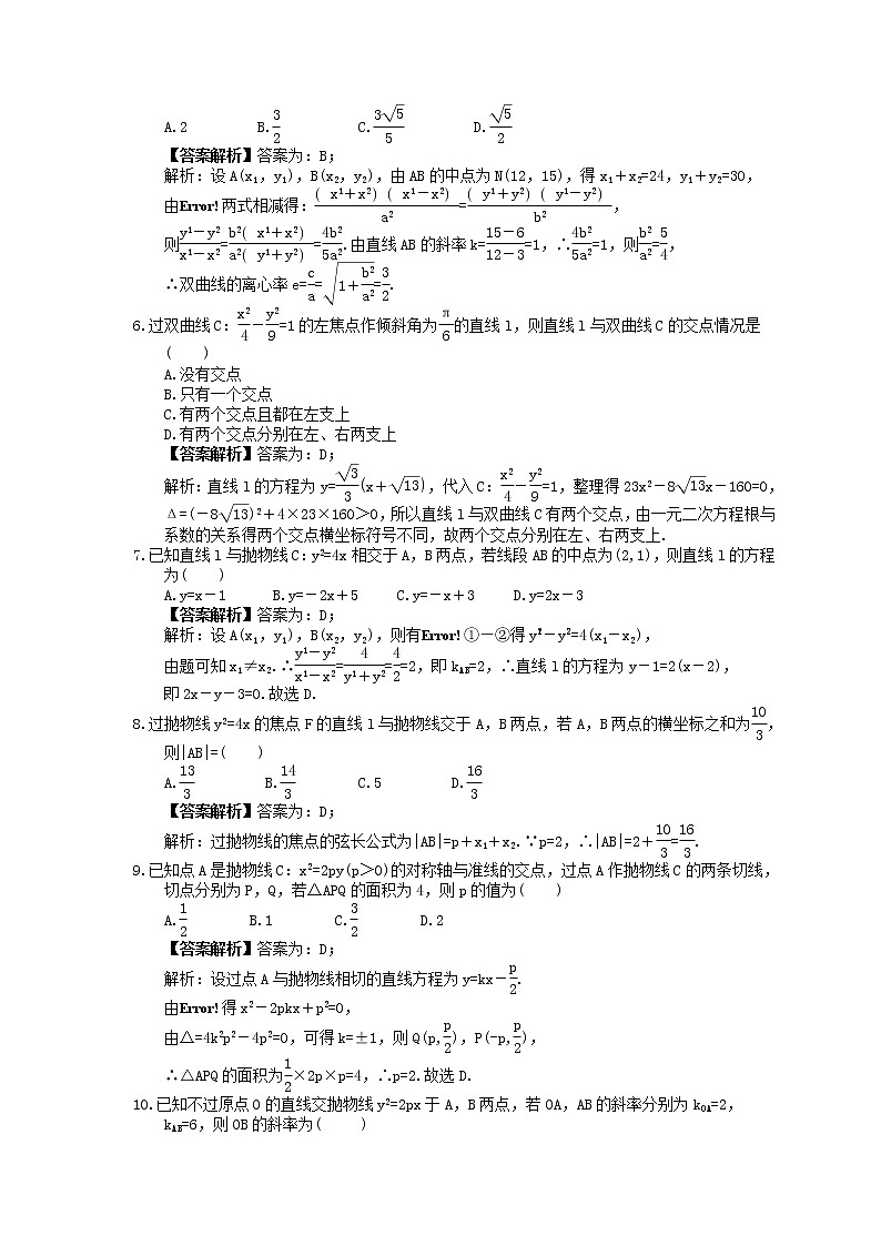 2021年高中数学选修《直线与圆锥曲线的综合问题》同步精选(解析版)第2页