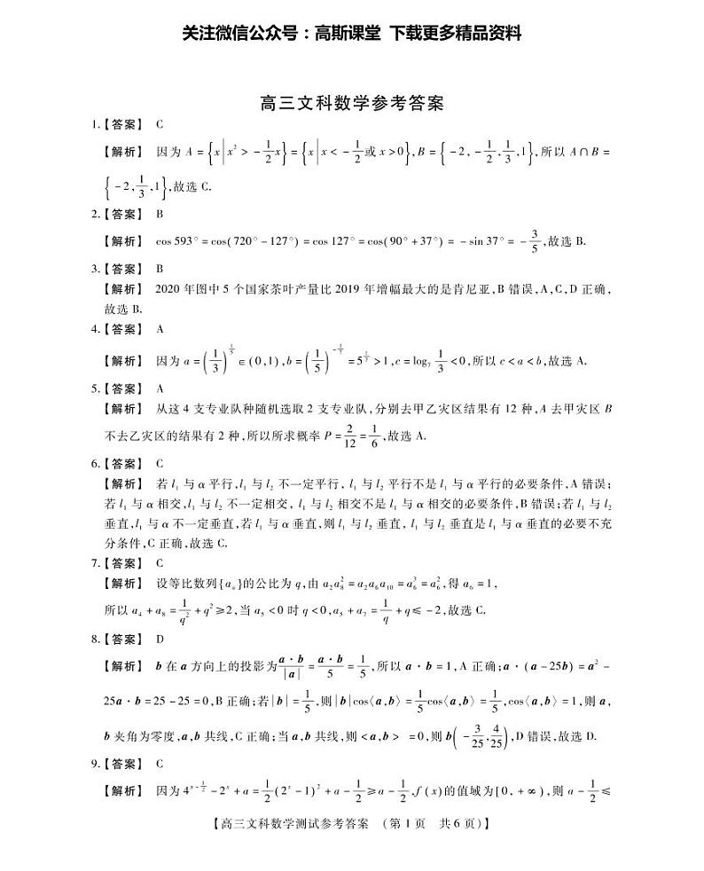 河南省重点中学2022届高三年级模拟调研(一)---文科数学参考答案第1页