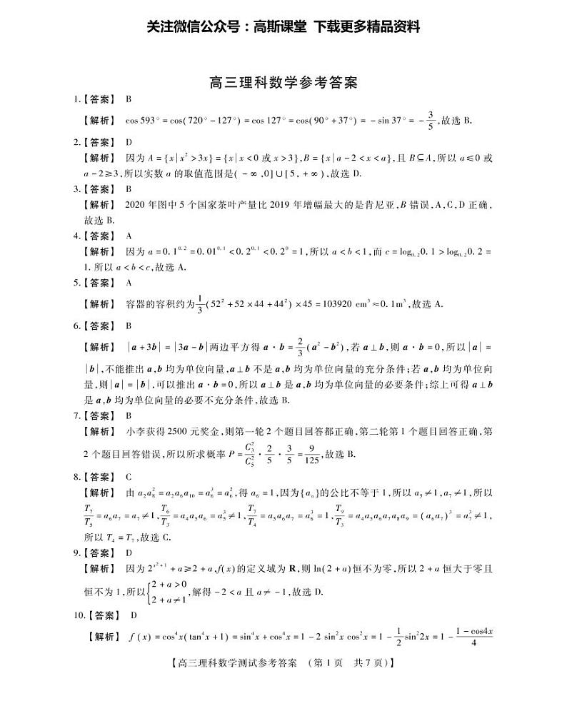 河南省重点中学2022届高三年级模拟调研(一)---理科数学参考答案第1页
