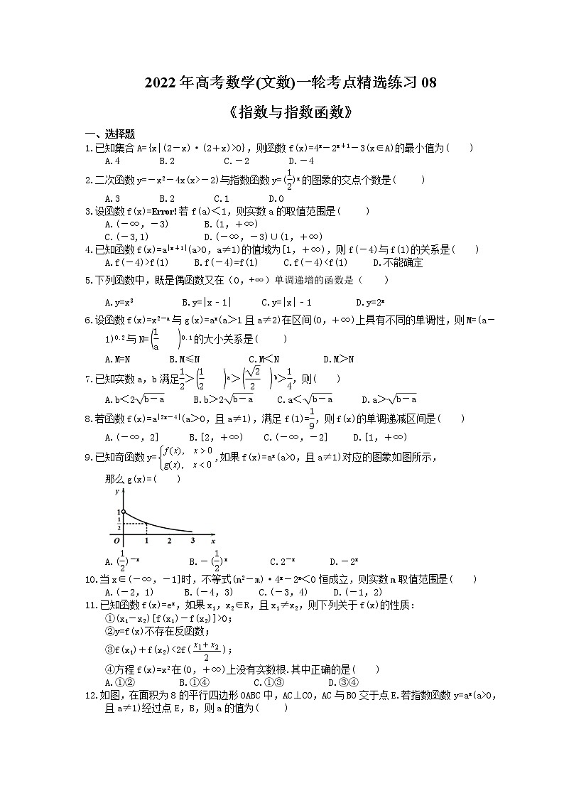 2022年高考数学(文数)一轮考点精选练习08《指数与指数函数》(含详解)第1页