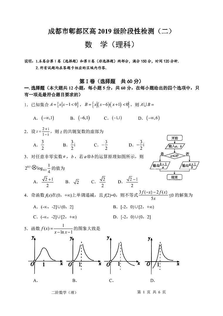 郫都区2021-2022学年高三阶段性检测(二)理科数学试题第1页