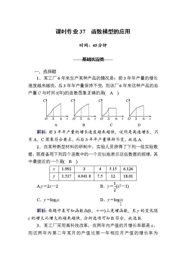 2020-2021学年高中数学人教A版(2019)必修第一册 4-5-3 函数模型的应用 作业第1页