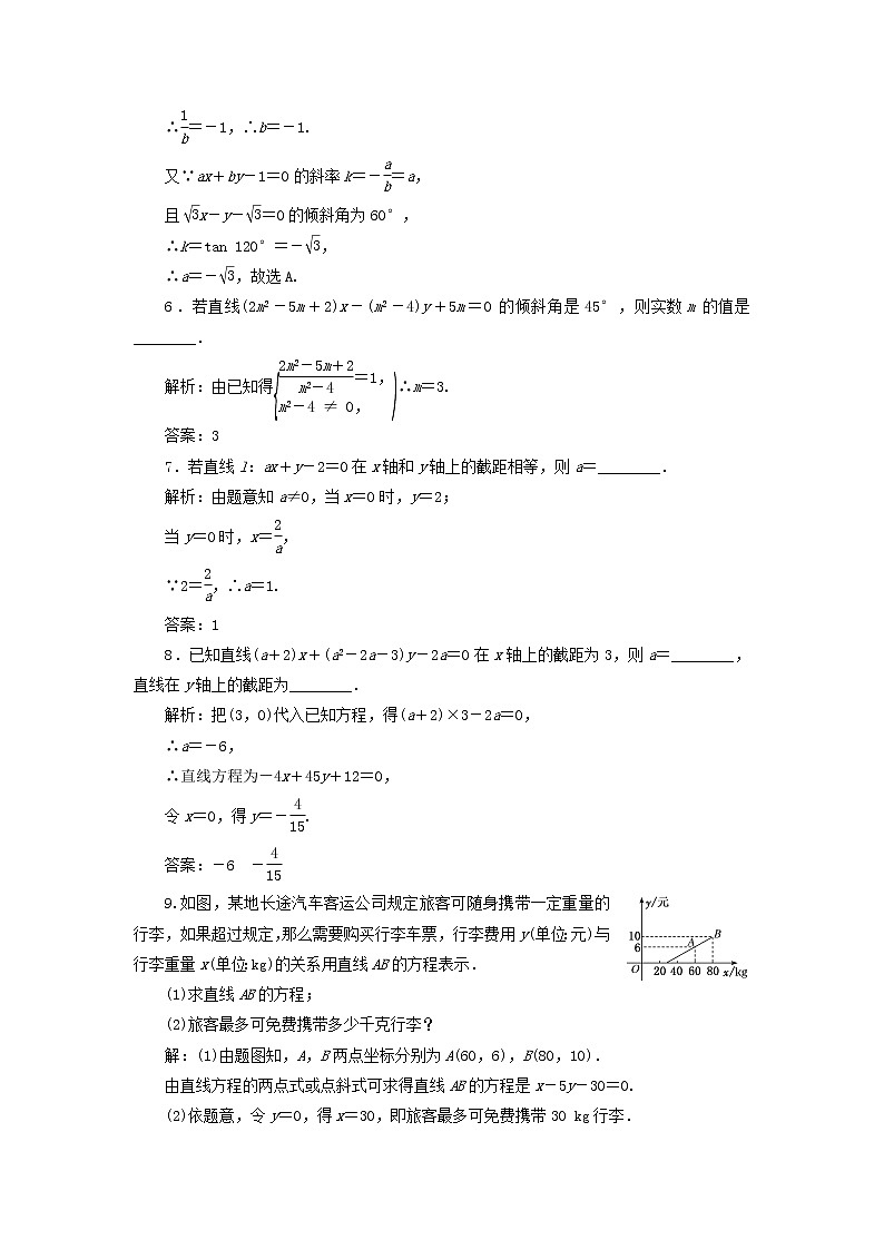 2021_2022新教材高中数学课时检测4直线的一般式方程含解析苏教版选择性必修第一册02
