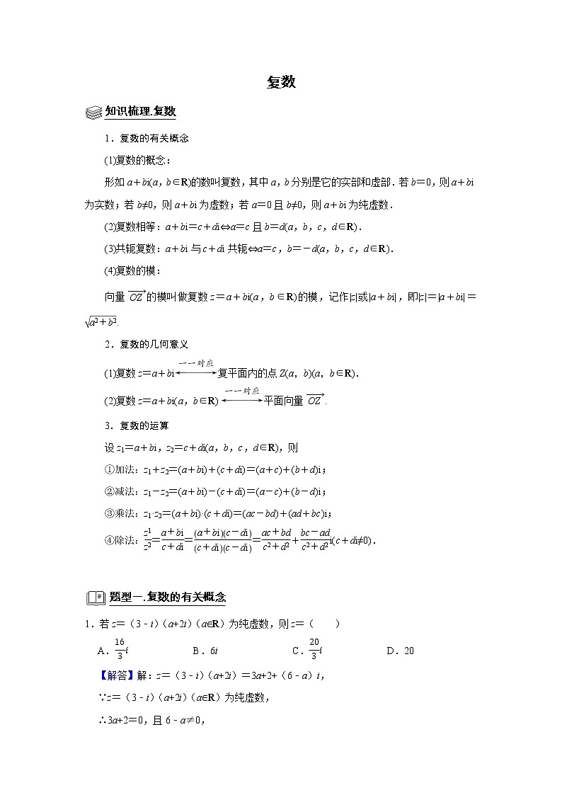 高端精品高中数学二轮专题-复数(带答案)教案第1页
