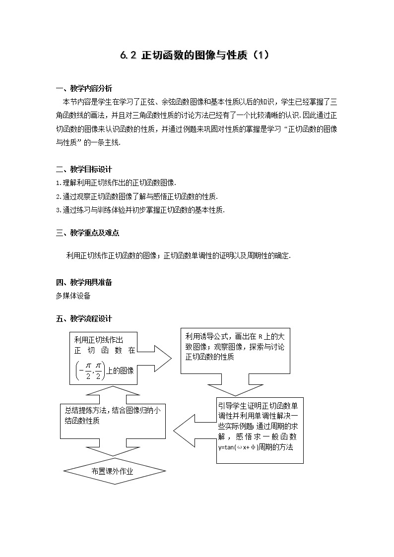 数学：6.2《正切函数的图像与性质》教案（1）（沪教版高中一年级 第二学期）01