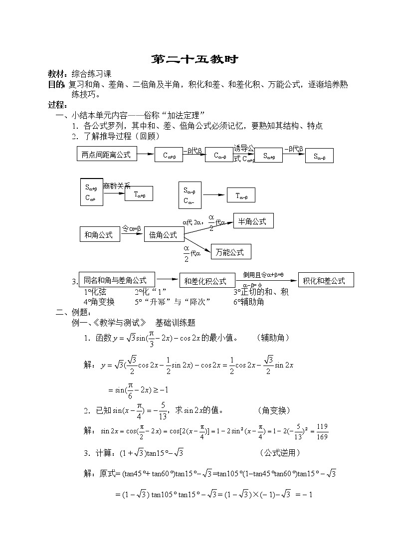 贵州省贵阳市花溪二中高一数学《三角函数综合练习课》教案(湘教版必修2)第1页