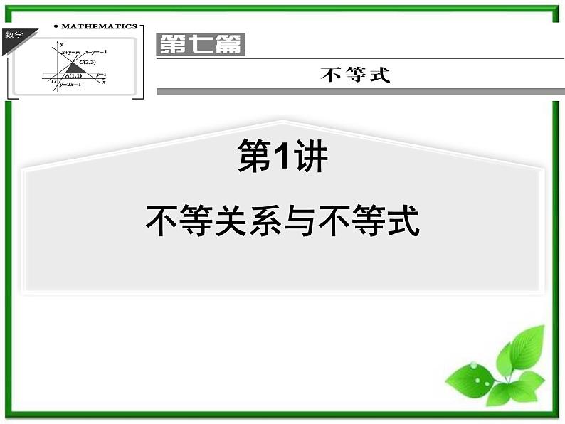 【聚焦典型题】(苏教版)2014届高考一轮数学(理):《不等关系与不等式》(名师预测高考考点+高考考点集训+考点特训,含教师旁解)课件PPT01