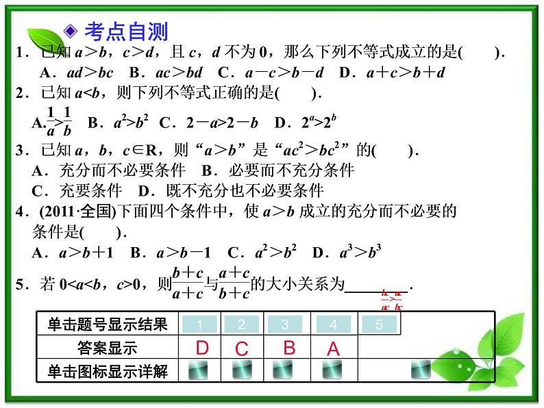【聚焦典型题】(苏教版)2014届高考一轮数学(理):《不等关系与不等式》(名师预测高考考点+高考考点集训+考点特训,含教师旁解)课件PPT07