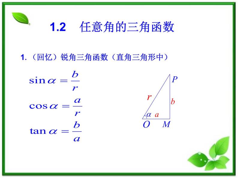 2013高中新课程数学（苏教版必修四）1.2.1任意角的三角函数2 课件01