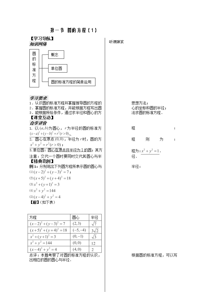 高一数学第12课时：《圆的方程》（１）教案（苏教版）必修201
