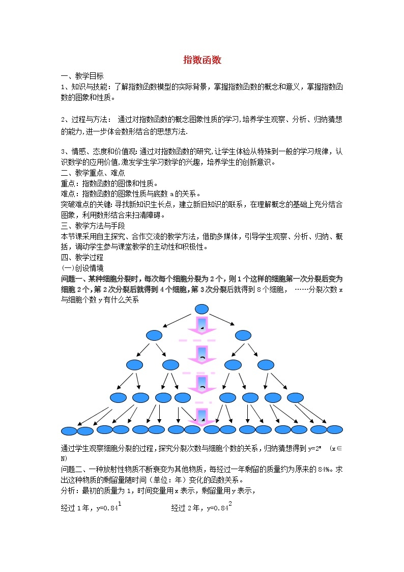 高中数学《指数函数》教案5 苏教版必修101