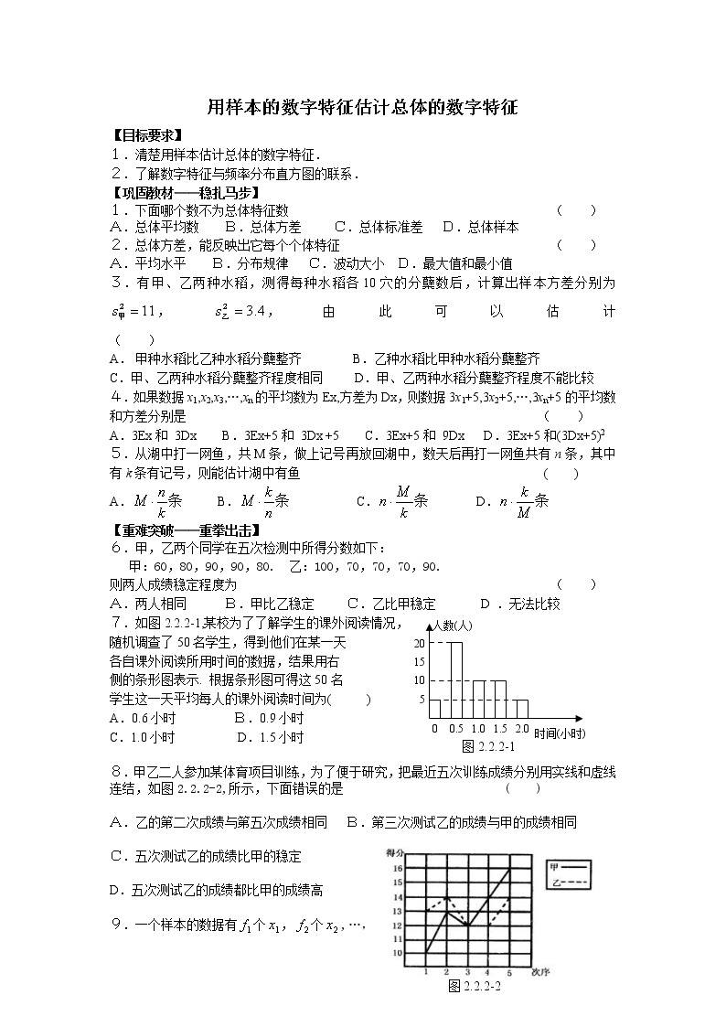 《用样本的数字特征估计总体的数字特征》同步练习1（人教B版必修3）教案01