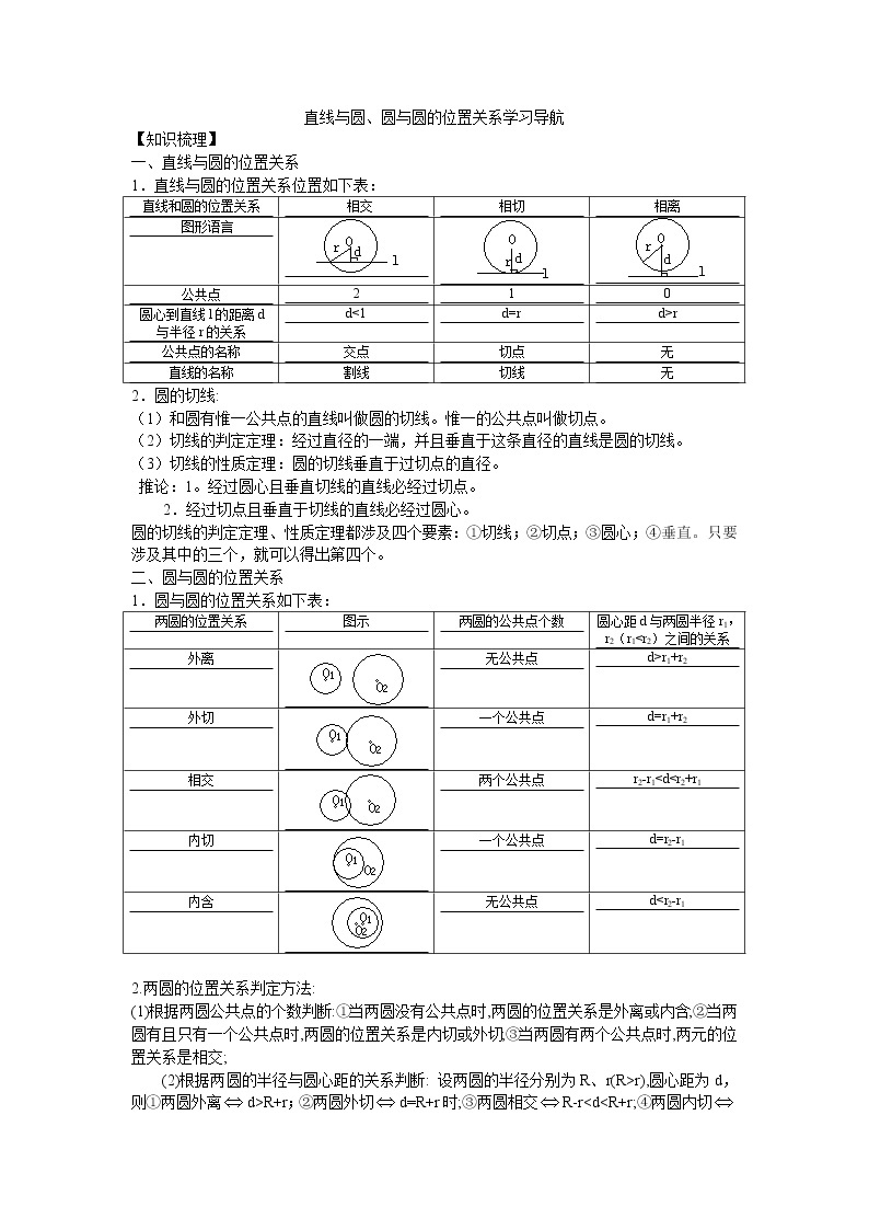 《圆与圆的位置关系》学案1（人教B版必修2）教案01